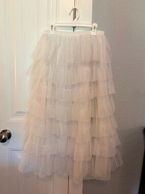 Francesca's Collections White Layered Polka Dot Tulle Skirt
